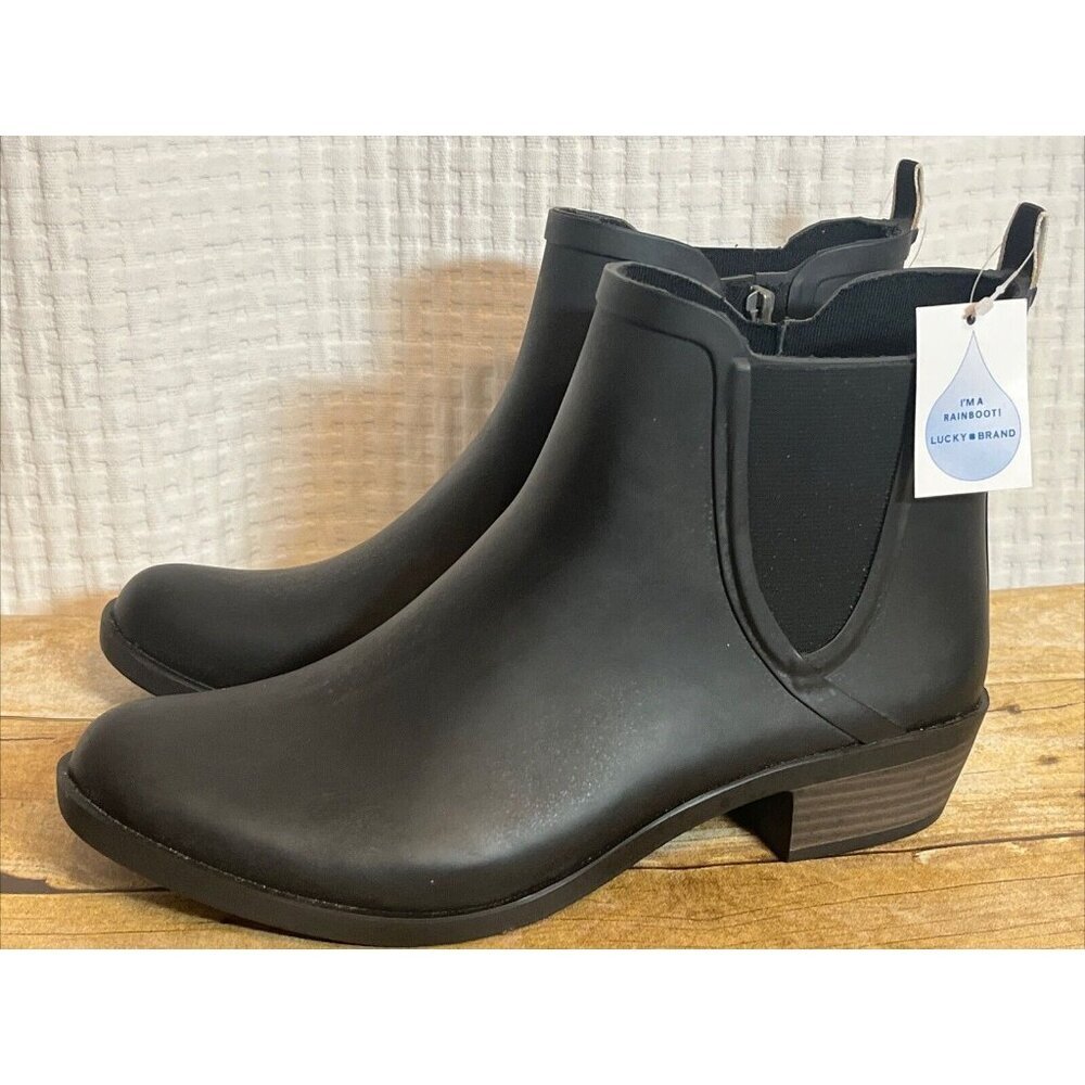 Lucky Brand Womens 11M/43 Black Zip Up Rainboots Rubber Outer New Q